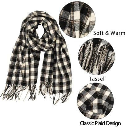 Fall Winter Plaid Scarf for Women Soft Tassel Scarves Oversized Shawl Wraps - color: Black Plaid