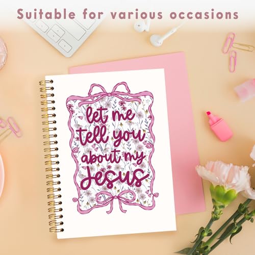 Lacama Bible Journal for Women, Christian Prayer Journal Pink Notebook Gifts for Teen Girls Kids Women, Coquette Preppy Bows Cute Church Faith Journaling Hardcover Spiral Notebook 5.5x8.3 inch - color: Let Me Tell You About My Jesus - Pink