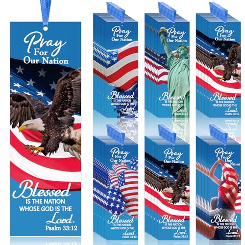 Dispowreath 60 Pcs Patriotic Psalm 33: 12 Religious Christian Bookmarks Church Bookmarks Gift for Teens Men Women Church Home Party Favors - style: Patriotic Bible