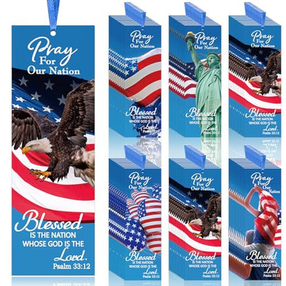 Dispowreath 60 Pcs Patriotic Psalm 33: 12 Religious Christian Bookmarks Church Bookmarks Gift for Teens Men Women Church Home Party Favors - style: Patriotic Bible