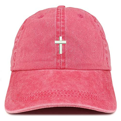 Trendy Apparel Shop Cross Embroidered Washed Cotton Adjustable Cap - color: Red