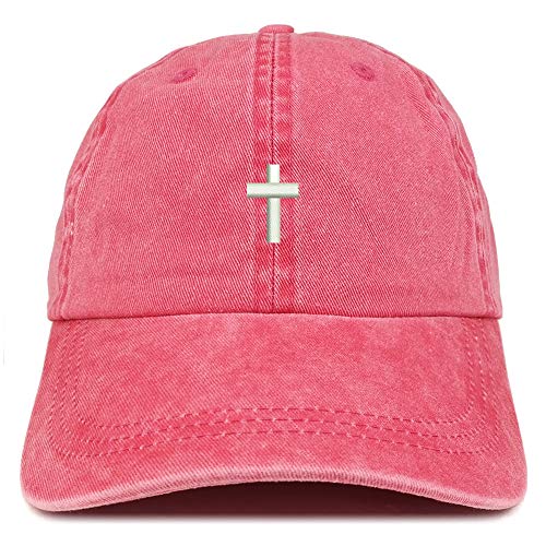 Trendy Apparel Shop Cross Embroidered Washed Cotton Adjustable Cap - color: Red