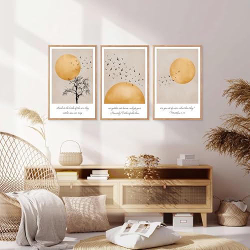 CHDITB 3Pcs Look At The Birds Matthew 6:26 Framed Wall Art 16x24 Inch - color: Matthew 6:26 Look At The Birds Of The Air, size: 16"L x 24"W