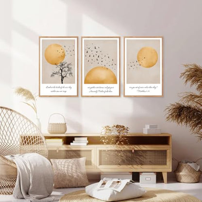 CHDITB 3Pcs Look At The Birds Matthew 6:26 Framed Wall Art 16x24 Inch - color: Matthew 6:26 Look At The Birds Of The Air, size: 16"L x 24"W