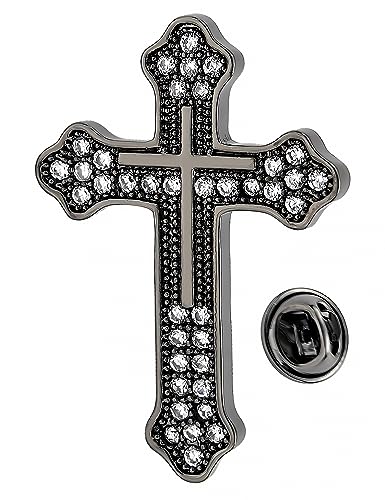Women's Cross Brooch Lapel Pin Faith Fashion Jewelry - color: Gray-black cross brooch