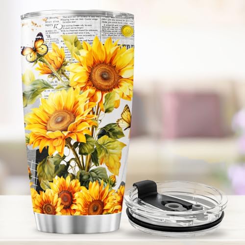 Funny Sunflower Quote Travel Cup for Women, 20oz Insulated Stainless Steel Tumbler with Hilarious Saying I Came I Saw I Forgot, Gift for Elderly Mom Grandma Friends - color: Sunflower Lover