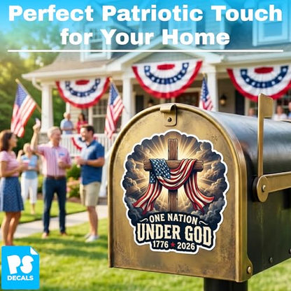 One Nation Under God America 250 Sticker Set (2 Pack) – Christian Patriotic Cross Vinyl Decals – 1776-2026 USA Faith Stickers – Waterproof America250 Collectible Decals