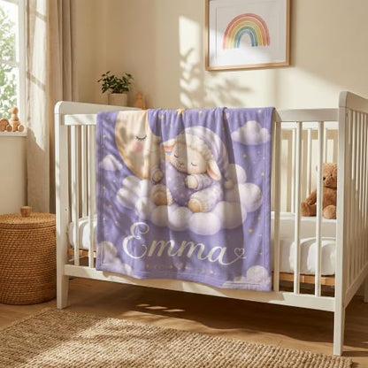 Personalized Baby Blanket With Name, Custom Baby Blankets Gift for Boy Girl - color: Misty Lavender, size: Lamb