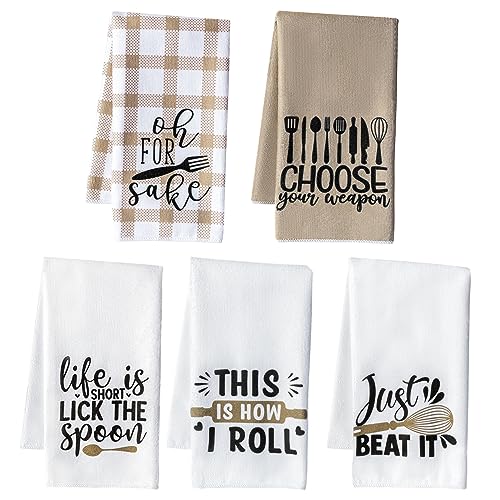 R HORSE 5Pcs Funny Kitchen Towels Funny Saying Dish Towel Baking Lover Gift - color: Fun Kitchen
