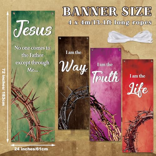 4Pcs Easter Church Banners for Sanctuary Wall Religious Banners Hanging Backdrop Praise Hanging Sign with Scripture Bible Verses Banner Easter Banner for Church School Decor(Crown of Thorns) - style: Crown of Thorns