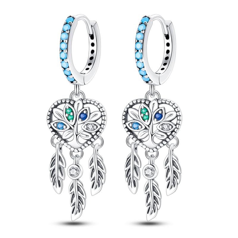 925 Sterling Silver Cute Animal Unique Huggie Hoop Earrings for Women - color: Tree of Life Dreamcatcher