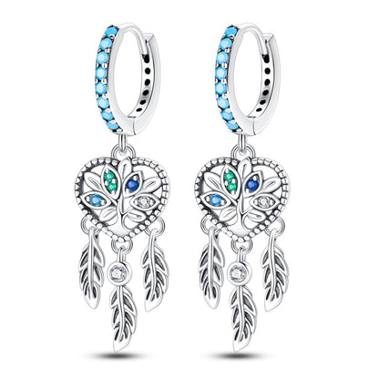 925 Sterling Silver Cute Animal Unique Huggie Hoop Earrings for Women - color: Tree of Life Dreamcatcher
