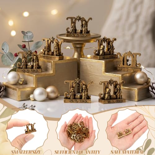 Civaner 50 Pcs Mini Brass Color Nativity Scene Figurines, Joy Theme - style: Joy