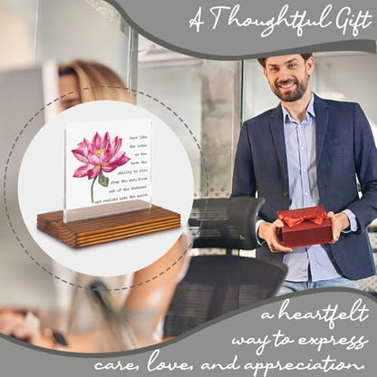 Lotus Flower Inspirational Desk Sign for Women Men, Motivational Acrylic Office Decor with Positive Healing Quote, Encouragement Gift for Coworker Friend Therapist Teacher, Spiritual Desk Plaque EC432 - style: Friend Therapist Teacher