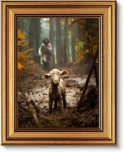 Christian Wall Art Jesus and Lamb Canvas Print, Baptism Gift for Women.A633 - color: Jesus and Lamb Canvas Wall Art Framed, size: 12"X15"