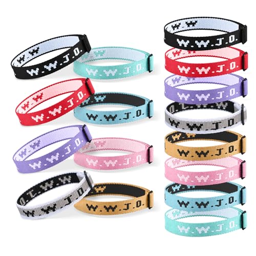 16/24Pcs WWJD Bracelet Set 8 Colors, Webbing Inspirational Bracelets, What Would Jesus Do Wristband fo Church, School