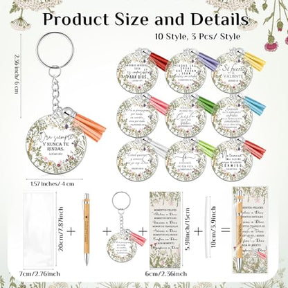 Spakon 10 Sets Christian Gifts Bulk Bible Verse Pens Keychain, Spanish - style: Spanish