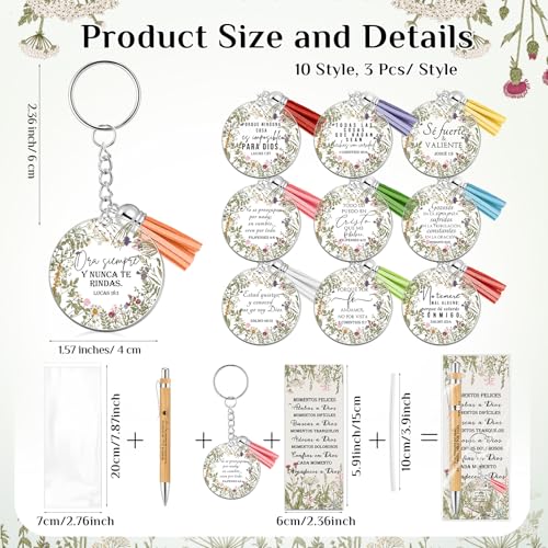 Spakon 10 Sets Christian Gifts Bulk Bible Verse Pens Keychain, Spanish - style: Spanish