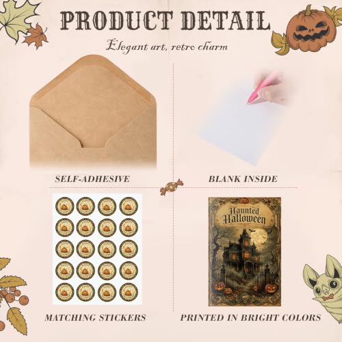 Eaasty 100 Pcs Cards with Stickers, Envelopes, Vintage Halloween Style - style: Vintage Halloween Style