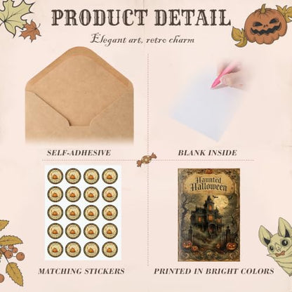 Eaasty 100 Pcs Cards with Stickers, Envelopes, Vintage Halloween Style - style: Vintage Halloween Style