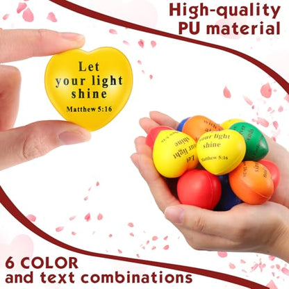 48 Pcs Christian Heart PU Foam Balls Bulk, Bible Quote Foam