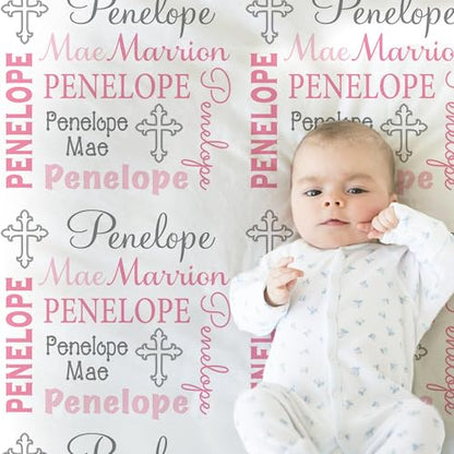 Personalized Baby Blanket, Girl Cross Name Blanket, Custom Newborn Swaddle with Name, Personalized Baby Gift for Baptism Or Babys Shower, Baptism, Monogram Fleece 30"X40", 40"X50" - color: Baptism Blanket