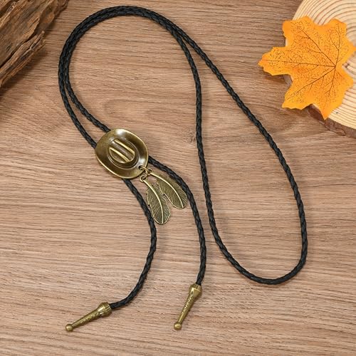 Western Cowboy Bolo tie for Men Women Gold Silver Death Skull Moth Cross Bolo Tie Christmas Deer Rooster Wolf Necktie Gift - color: 12# Cowboy Hat1