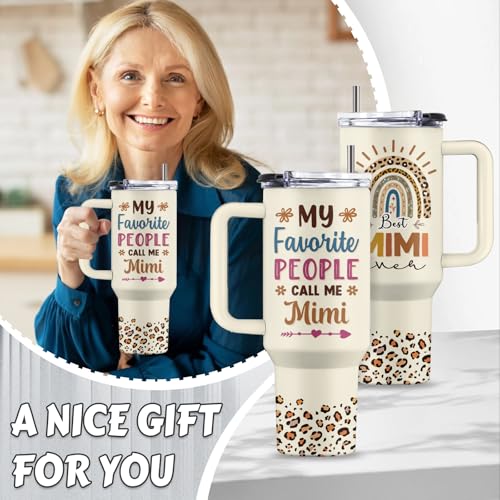 Grandma 40oz Tumbler, with Handle & Straw, Stainless Steel Cup - color: Mimi