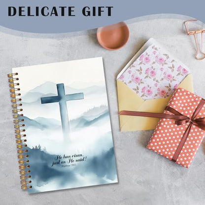Exqcom Easter Christian Spiral Notebook, He Has Risen Bible Verse Journal Gifts for Women, Watercolor Blue Cross Religious Hardcover Notebook Journal Church Office School Supplies, 5.5x8.3 - color: white Bible Notebook-V