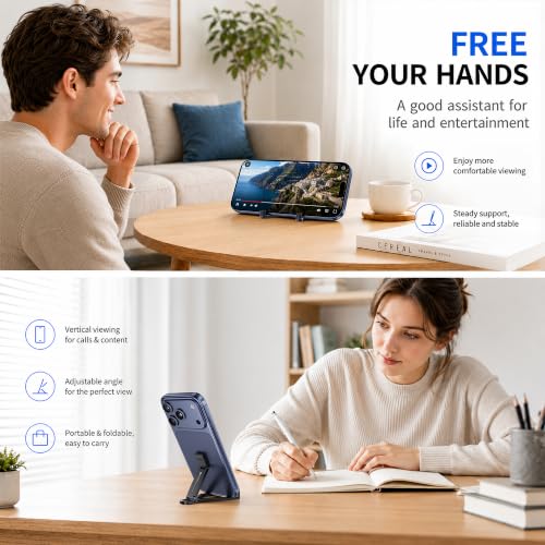 Portable Foldable Pocket Phone Stand with Keychain for Desk Travel(Black) - color: Black