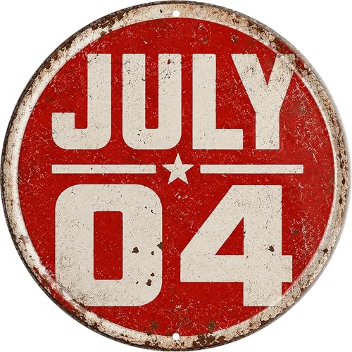 WSUPBPR July 4th Star Metal Sign 8x8in Round Patriotic Plaque for Porch Wall Decor Independence Day Gift - color: 4-Jul