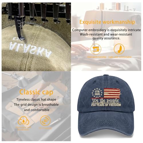 U.S. 250th Anniversary 250 Years Freedoms 1776-2026 Baseball Hats Funny - color: Navy Blue