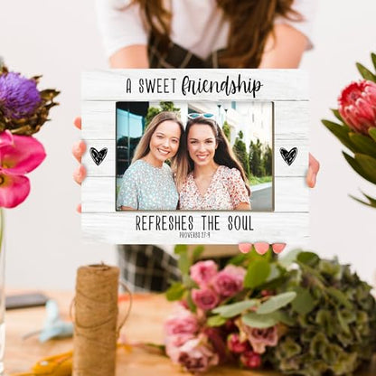 Christian Friendship Gifts for Women Picture Frame, Gifts for Christian Women Friends, a Sweet Friendship Refreshes the Soul Bible Verse Photo Frame 4x6 Horizontal Photo for Tabletop Display