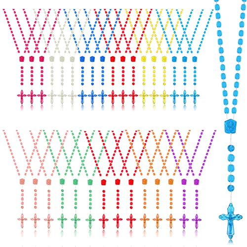 Sureio 36 Pcs Rosary Beads Plastic Catholic Necklaces Bulk, 13" 12 Colors