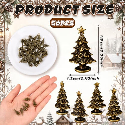 Civaner 50 Mini Brass Christmas Tree Figurines, Tiny Christmas Decor - style: Christmas Tree