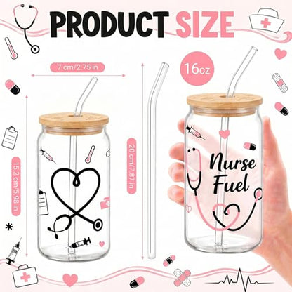 Glass Cups with Lids and Straws, 4Pack, 16oz, Nurse Nursing - color: Nurse Appreciation