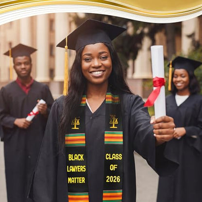 Geyoga Graduation Stole Kente Stole Black Authentic African Art 72" x 4.8" for Adult College Unisex Grads Celebrate - style: Black Lawyers Matter