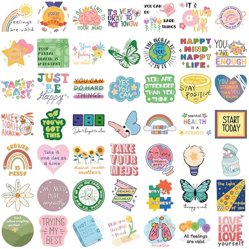 Mental Health Stickers,50Pcs self-Healing Aesthetic Positive Words Stickers for Scrapbooking Journal Water Bottle Laptop Kindle Suitcase Skateboard (Colours-B4) - color: Colours-b4