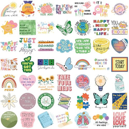 Mental Health Stickers,50Pcs self-Healing Aesthetic Positive Words Stickers for Scrapbooking Journal Water Bottle Laptop Kindle Suitcase Skateboard (Colours-B4) - color: Colours-b4