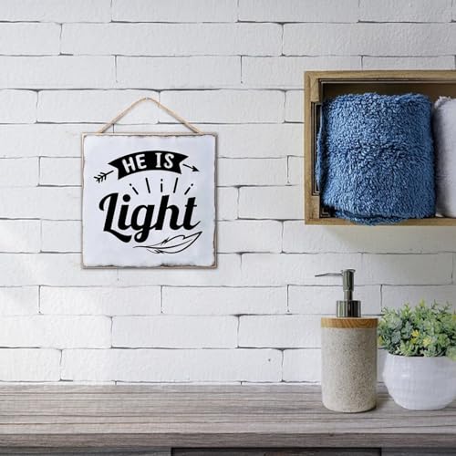 He Is Light Wood Plaque Funny Bible Verse Hanging Wooden Sign Rustic Custom Sign Living Room Farmhouse Front Door Entryway 12x12 Inch Christian Religious Gifts - color: Wooden Color-style-7