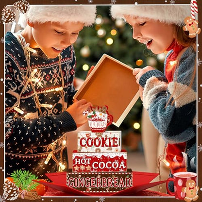 Britimes Tiered Tray Decor Set, 4 Pack, Wooden Sign, Christmas Gingerbread - style: Gingerbread Christmas