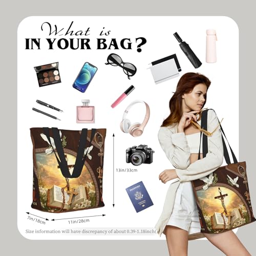 Bible Tote Bags for Women Christian Gifts Religious Church Shoulder Bag - color: Cross