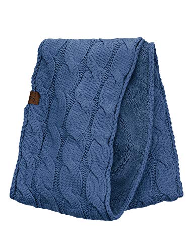 C.C Women's Winter Cable Knit Sherpa Lined Warm Infinity Pullover Scarf - color: Dark Denim