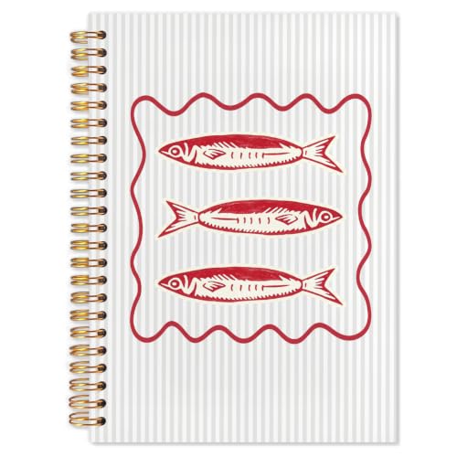 Coastal Beach Sardine Fish Spiral Notebook 5.5x8.3 - color: White Coastal Beach Sardine Fish