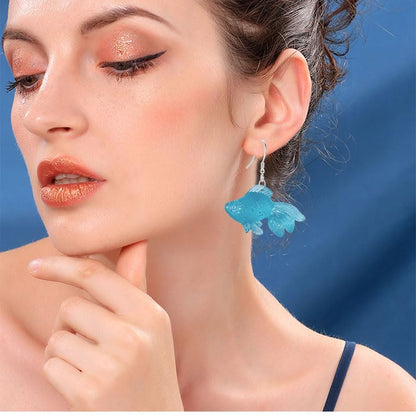 Anmpab Beach Funny Cute Goldfish Dangle Drop Earrings Lovely Resin Transparent Fish Earrings for Women - color: Blue