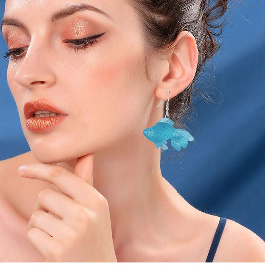 Anmpab Beach Funny Cute Goldfish Dangle Drop Earrings Lovely Resin Transparent Fish Earrings for Women - color: Blue