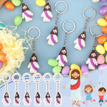 Sumind 24 Pcs Jesus Figurine Christian Keychain Religious Keychain Bulk Classic Christian Rings for Christ(White Skin Classic,Purple) - color: Purple, style: White Skin Classic