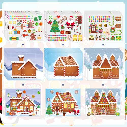 Frienda 96 Pcs Christmas Gingerbread House Stickers Crafts Kits Bulk Winter - style: Gingerbread House