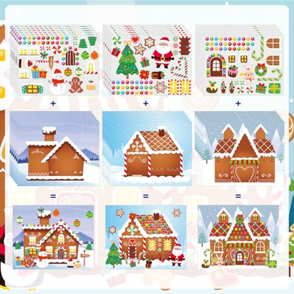Frienda 96 Pcs Christmas Gingerbread House Stickers Crafts Kits Bulk Winter - style: Gingerbread House