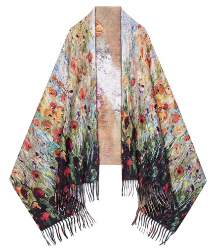 Umjetnost Soft Cashmere Feel Scarf For Women Winter Warm Scarves Large Shawl Wrap Monet Van Gogh Art Print - color: C20 Yellow Red